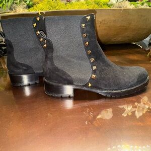 Valentino Garavani Black Ankle Boots with Gold Studs